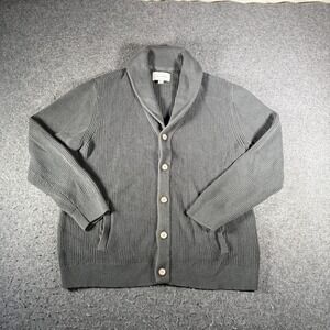 Sun + Stone Mens XL Gray Ribbed Shawl Collar Button Front Cotton Cardigan
